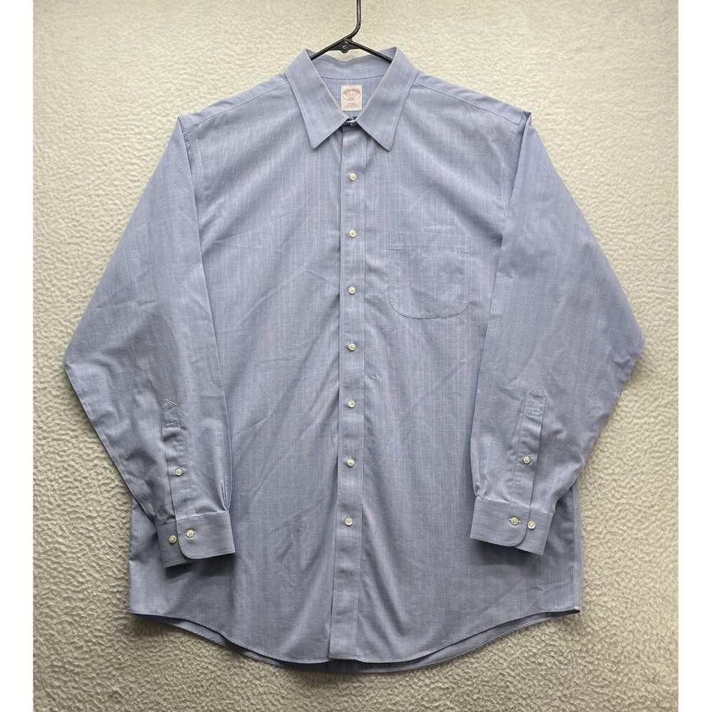 Brooks Brothers Dress Shirt Mens 17.5 6/7 Blue Glen Plaid Button Down 346 Preppy - Picture 2 of 10